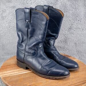 Justin Blue Leather Pull On Roper Cowboy Western Boots Womens Size 6.5 B L3744